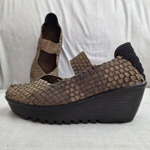 Y2K Whimsigoth Shoes Bernie Mev Bronze‎ 37 Woven Mary Jane Lulia Wedge Women